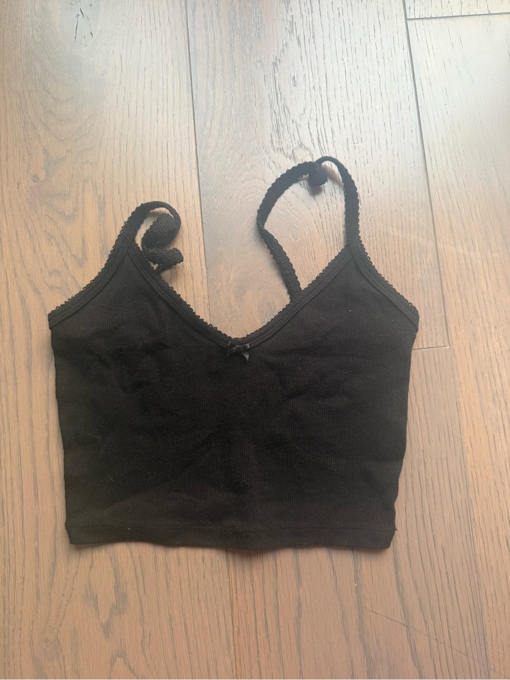 Sunday Best Black Ribbed Cropped Tank with Bow Detail